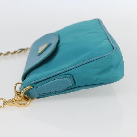 PRADA Chain Shoulder Bag Nylon Turquoise Blue Gold Auth 156453V - Picture 3 of 16